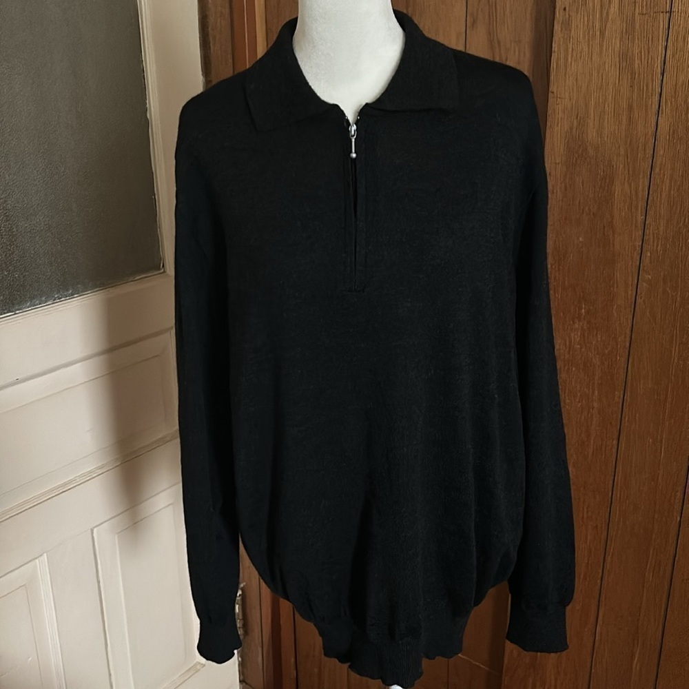 CENTRO Men’s Gray 100% Merino Wool Collared 3/4 Zip Pullover | Sz M